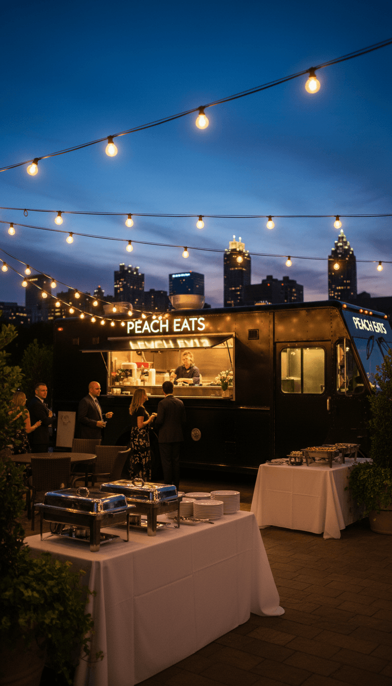 Aye Tea Elle Food Trucks premium mobile kitchen serving at an elegant evening event
